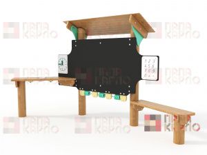Игровой стенд с меловой доской и игровыми столиками"Эко"